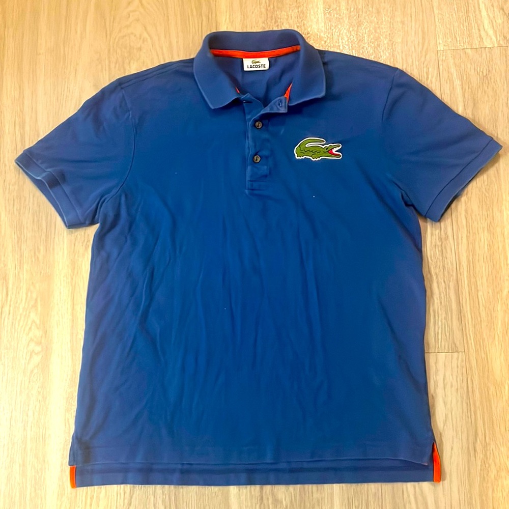 Lacoste Blue Polo Shirt Fits M Big Green Alligator Logo